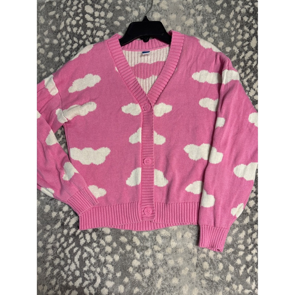 Old Navy Girl Pink Cloud Knit Cardigan Sweater Size L 10 Cotton V-Neck Button Up